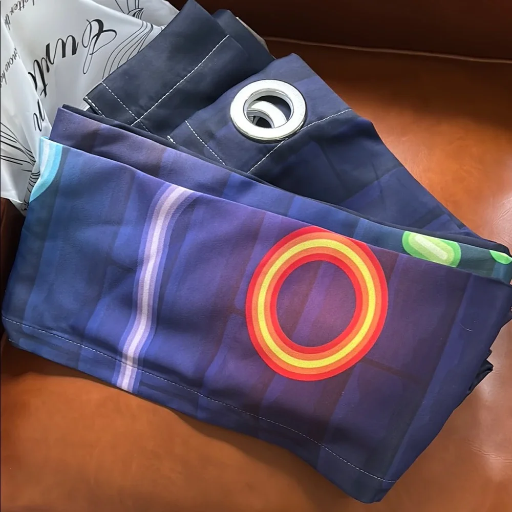 Blue Neon Video Gaming Gamer Curtains Vibrant Accents Thick Curtains w Grommets